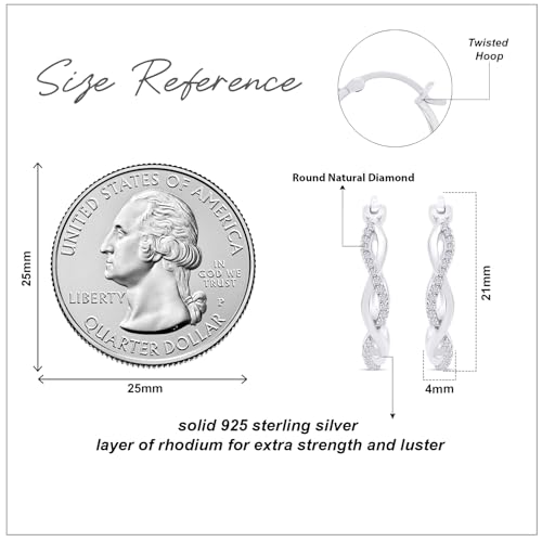 Twisted Hoop Natural Diamond or Lab Created Moissanite Earrings for Women, 1/8 CTTW Engagement Anniversary Wedding Jewelry in 14K White, Yellow or Rose Gold Plated Sterling Silver Hoops2