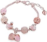 Flower Charm Bracelet Rose Gold Rhinestone Crystal Flower Heart Charm Bracelet