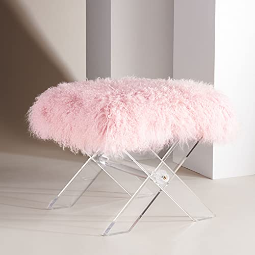 Safavieh Couture Home Collection Coraline Glam Blush Pink Genuine Sheepskin Square Ottoman #TOP26