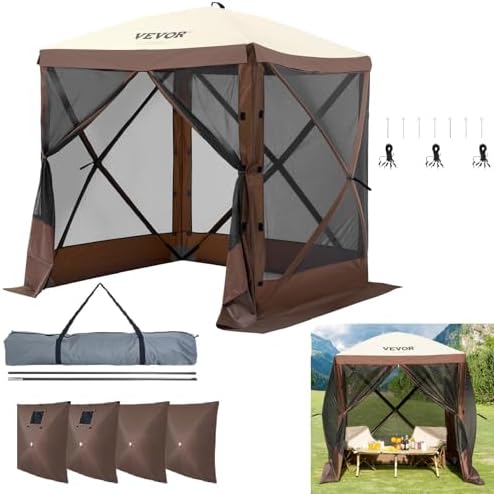 VEVOR Pop Up Gazebo Tent, 6 x 6 ft 4-Sided Screen Shelter with Mo...