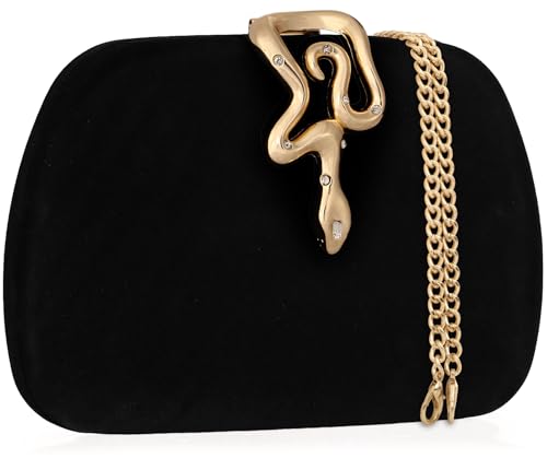 Image of Velvet Evening Clutch Purse for Women-Snake Clasp Formal Handbag,Hard Shell Design Bag for Weddings, Parties, Prom&Special Occasions(Black)
