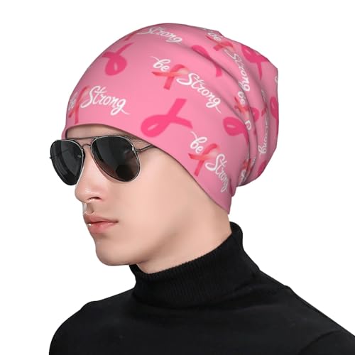 Breast Cancer Awareness Beanie Chemo Hats for Women Men Slouchy Cancer Headwear Stretchy Skull Cap Soft Knitted Hat Nightcap Chemo Gifts — view 4