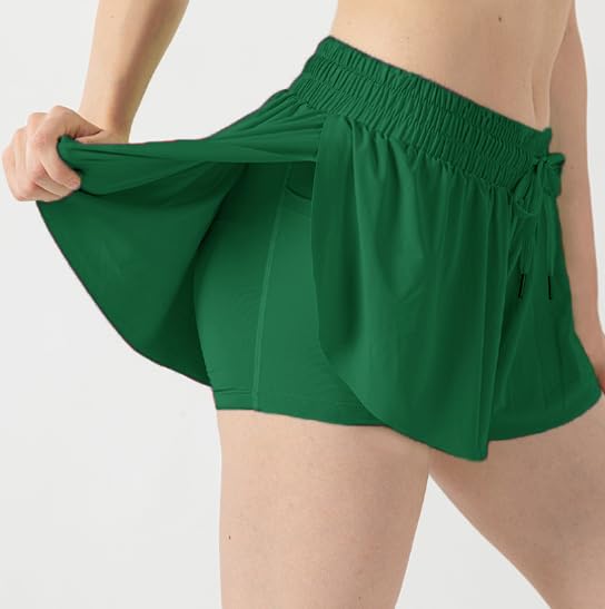 Girls Athletic Flowy Shorts with Liner 2-in-1 Kids Butterfly Pockets Short for Running Sports Fitness Tennis Girls 5-12 Years2