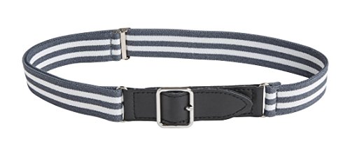 Sportoli Kids Elastic Adjustable Leather Front Stretch Belt Hook n Loop Closure - Grey/White Bar Stripes