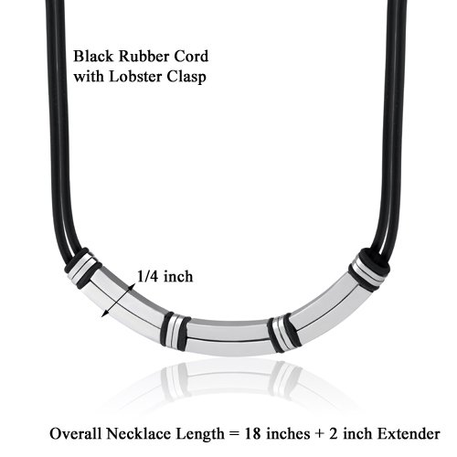 Peora Contemporary Statement: Stainless Steel Bar-Link And Rubber Cord Necklace For Men #TOP2