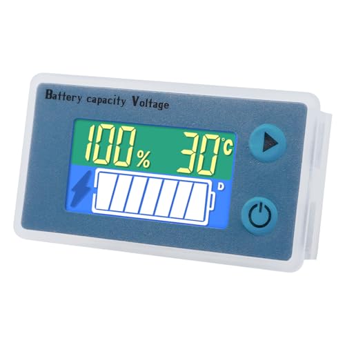 Runleader 10 to 100V Digital Battery Indicator Volt Meter,Low Voltage Alarm,Real-time Temp Display,Applicable to Lead Acid Lithium LiFePO4 Battery Powered Lawn Mower Golf Cart Forklift Motorhome etc.