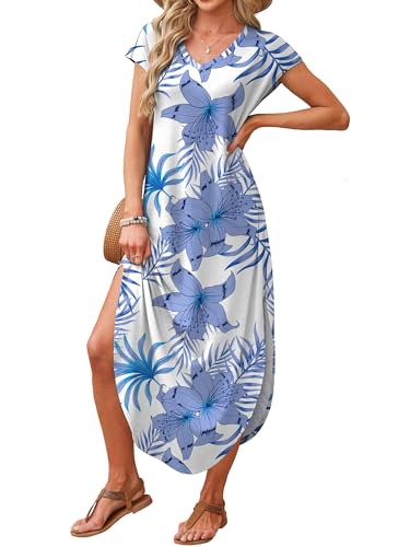 Image of RUMIA Summer Maxi Dresses for Women Cap Sleeve Long Sundress with Pockets