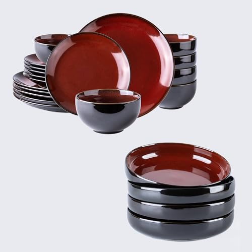 Image of LERATIO Ceramic Dinnerware Sets for 6,Stoneware Coupe Plates and Bowls Sets,Highly Chip and Crack Resistant | Dishwasher & Microwave & Oven Safe Dishes set,Reactive Glaze Dinnerware- Service for 6