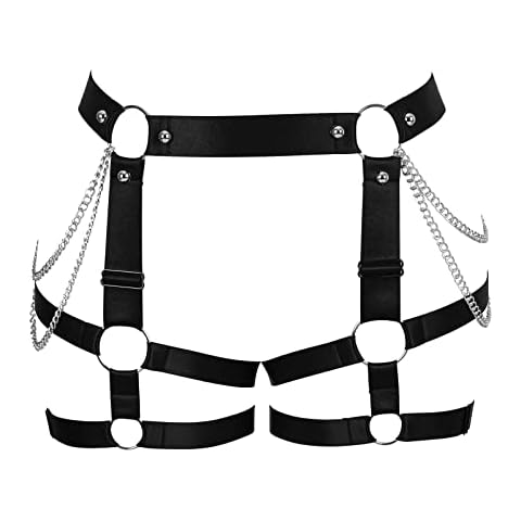 Womens Plus Size Leg Belt Garter Belt Harness Body Cage High Waist Hollow Out Gothic Punk Dance Rave (Black) Cover