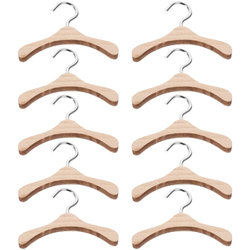 iplusmile Mini Wooden Clothes Hangers for Dolls 10 Pcs Miniature Doll Hanger Wood Wardrobe Accessories for Dollhouse Furniture 2.36 Inch Small Doll Clothes Rack