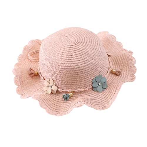 Chapeau paille à fleurs filles beige avec pare-soleil été enfant