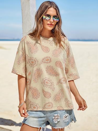 Image of Tankaneo Womens Oversized Tshirts Summer Casual Short Sleeve Crew Neck T Shirt Loose Fit Side Slit Tee Tops