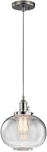 Kichler Avery - Mini colgante de 9.75 pulgadas con cristal semillado transparente en níquel cepillado