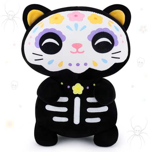 Achwishap Black Cat Stuffed Animal-14” Day of The Dead Cat Plush,Soft Cats Plush Toys Halloween & Día de Los Muertos Gifts for Kids,Cute Kitten Plushies,Kawaii Stuffed Pillow,Animal Pillow for Adults