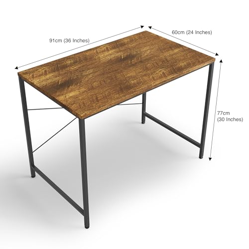 Image of FURLAY Slate Office Desk and Study Table | 1 Year Warranty | Metal and Engineered Wood Desk for Adults & Students | DIY (Rustic & Black, 91 x 60 cm)
