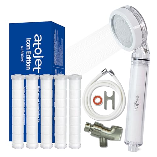 Atojet Filter Showerhead Born From Koreas Beauty Heritage Pure Carbon Filters for Softer Skin & Smoother Hair | Eco Hose 2M (79in) l 6 Month Advanced Filtration Set (AJ8200MC-ECO-6MO-WHT)