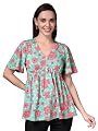 ZELENA Rhea Floral Maternity & Nursing Top | Cotton Stretch Flutter Sleeve Feeding Wear with Hidden Zips | Pregnancy & P
