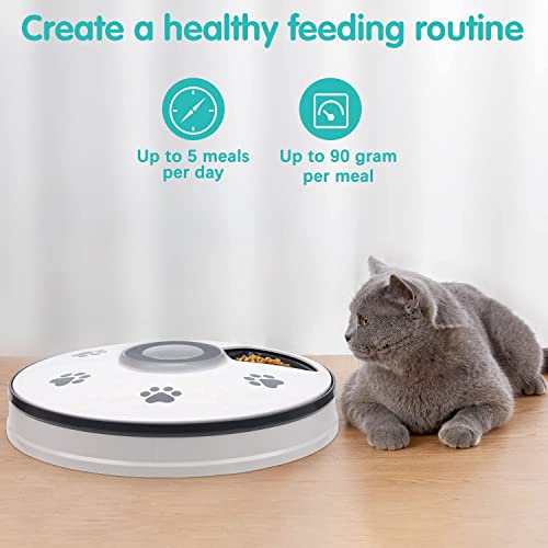 Chintu Automatic Cat Feeder - 5 Meals Portion Control Automatic Cat Food Dispenser, Timed Cat Feeder, Auto Pet Dry Food Dispenser For Small Dog, Cat Bowls With Voice Reminder #TOP2