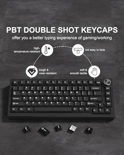 Image of Womier Keycaps, Custom PBT Doubleshot Keycaps 60 65 75 100 Percent, Cherry Profile Retro Keycaps, 61 /64 /68 /84 /87 /100 /104 /108 Gaming Mechanical Keyboard Keycaps, 132 Keys Keycaps Set (Black)
