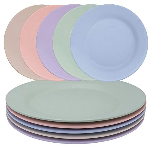 LuckyZone 11inch/5pcs Wheat Straw Plates - Reusable & Unbreakable Plate - Dishwasher & Microwave Safe - Perfect for Dinner Dishes - Healthy, Lightweight, BPA Free & Eco-Friendly (5 colors)