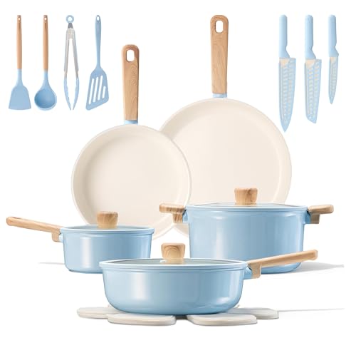 Image of CAROTE 23pcs Ceramic Cookware Set, Pots and Pans Non Stick Kitchen Cookware Sets, Pots and Pans Set Cooking Set with Knife Set