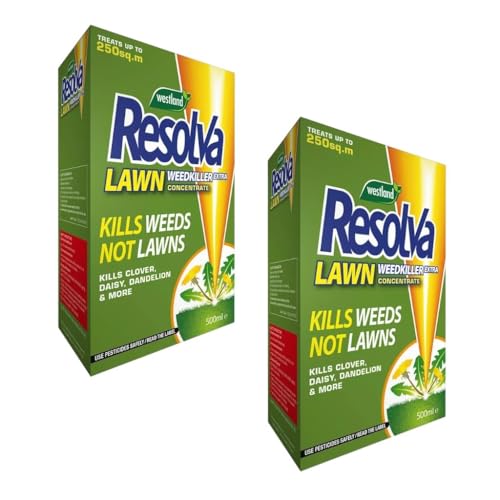 Resolva Lawn Weedkiller Extra Concentrate Easy-to-Use Powerful Weed Control for Lawns, Kills Weeds & Roots, Safe for Grass, Effective on Dandelions, Thistles, Clover & More Lasting Result 500ml-2 Pack