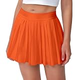 Eleloveph Mini Pleated Tennis Skirt for Women: Orange Flowy Skorts for with Shorts Pockets - Athletic Trendy 18-35 - Golf Pickleball Casual 2025 XS