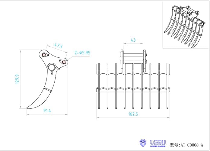 1/14 Metal Scraper Rake Bucket for Lesu C374 Carter Rc Hydraulic Excavator Model