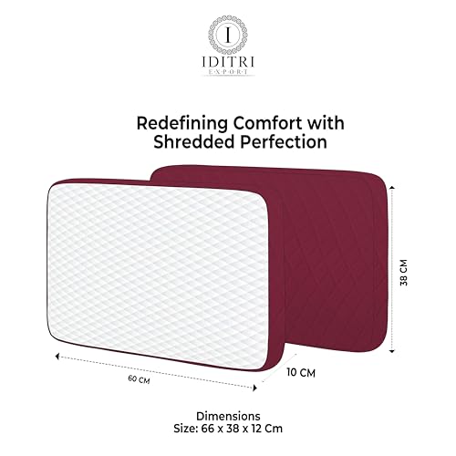Image of Orthopedic Shredded Memory Foam Pillow Set of 2, Ergonomic Design for Deep Sleep, Breathable Jacquard Fabric, Washable Zipper Cover, Maroon White, 66 x 38 x 12 cm