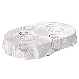ANRO Tischdecke Wachstuch abwaschbar Wachstuchtischdecke Wachstischdecke Kreise Geometrie Weiß Silber Oval 180x140cm