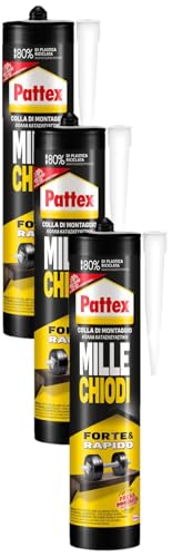 Pattex Millechiodi Forte & Rapido, adesivo di montaggio extra forte che sostituisce viti e fori al muro, adesivo bianco con effetto ventosa in formato cartuccia, 1x400g (Confezione da 3)