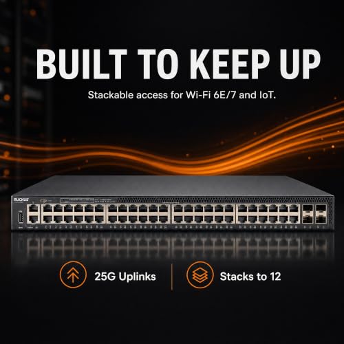 Image of Ruckus ICX8200-48PF2-E2 Managed Switch, 48x Gigabit PoE+, 4x 25GbE SFP28 Uplinks, 1480W PoE Budget, Dual Hot-Swap PSU - Stackable Enterprise Switch, 3-Yr Remote TAC Included, TAA Compliant