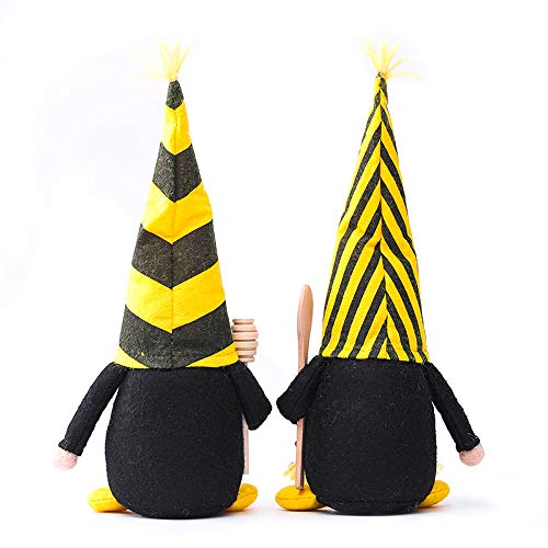 Bumble Bee Gnome Decor, 2 Pack Handmade Bumble Plush Faceless Doll Ornaments World Bee Day Scandinavian Swedish Spring Decoration Home Farmhouse Kitchen Decor (Style C)