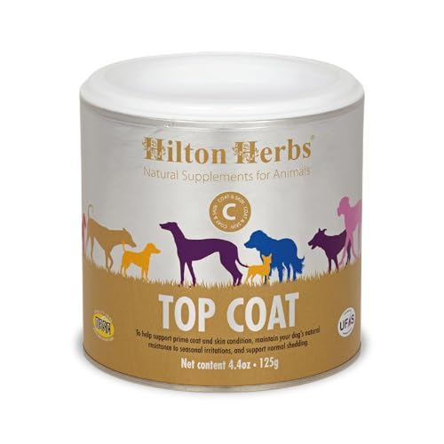 Hilton Herbs Top Coat Natural Dog Supplement. 100% Natural Ingredients. Healthy Skin and Shinny Coat. For Dogs with Itchy Skin, Sensitive to Allergens or Prone to Itching. 125 g