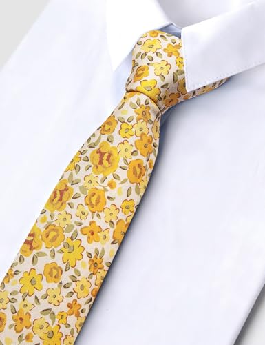 Image of Barry.Wang 100% Cotton Floral Ties for Men 63 inch Extra Long Necktie Clip | Fashion Cotton Printed Neckties,Wildflower 2.76 inch Ties Skinny,Gift Box,Groomsmen Wedding‌ Engagement Graduation