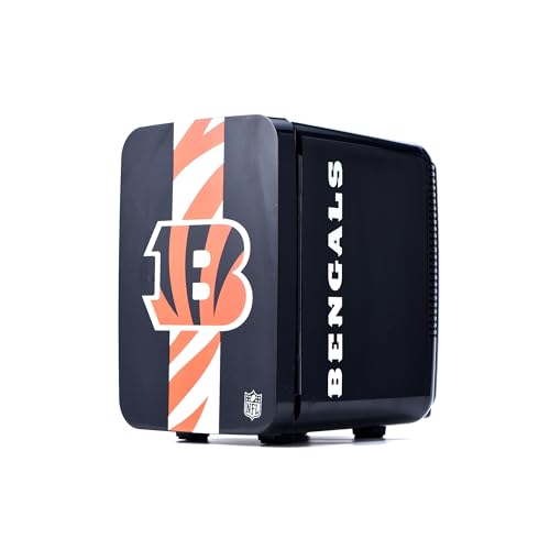 Image of Ukonic NFL Cincinnati Bengals 15-Can Mini Fridge 10L - AC /DC Powered, Official Team Colors & Logo, Portable Cooler for Tailgates, Home, Office, or Car