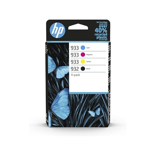 HP 932/933 Pack de 4 Cartouches d'Encre Noire, Cyan, Magenta et Jaune Authentiques (6ZC71AE) pour HP OfficeJet 6100 / 6600 / 6700 / 7110 / 7510 / 7610 /7612