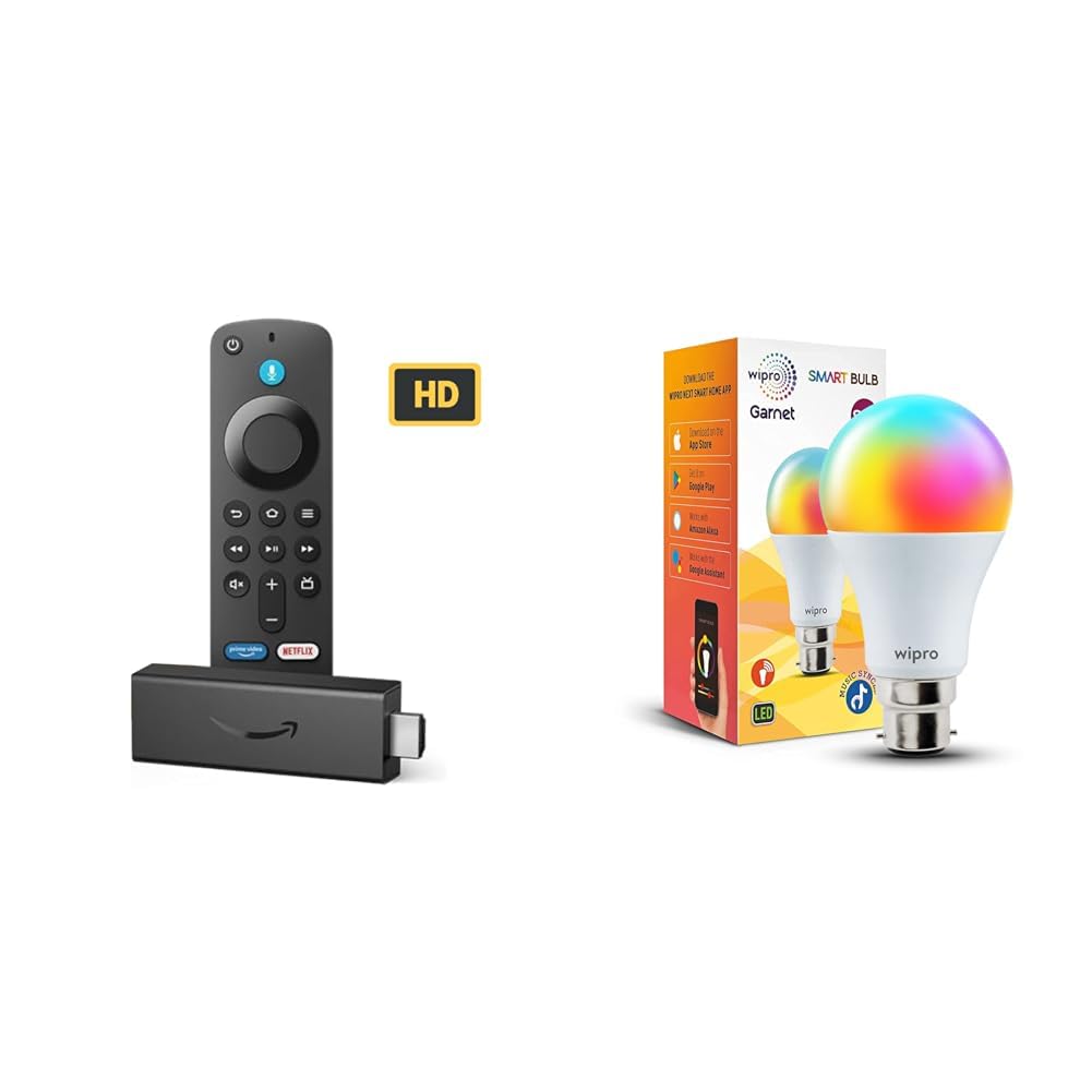 Amazon Fire TV Stick HD Gift twin pack with Wipro 9W LED Smart Color Bulb Amazon Fire TV Stick HD Gift twin pack with Wipro 9W LED Smart Color Bulb