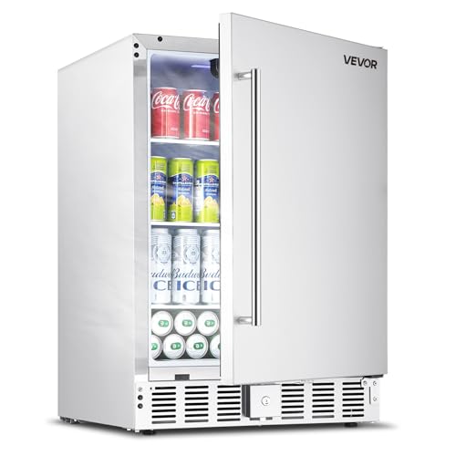 Image of VEVOR 24-Inch Indoor/Outdoor Beverage Refrigerator, 150 QT Freestanding or Undercounter Beverage Fridge, 180 Cans Built-in Beer Fridge with Stainless Steel Body for Residential Home Bar Commercial Use