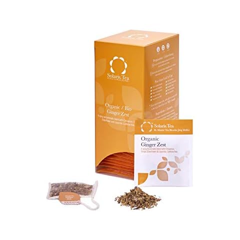 Solaris Tea - Organic Ginger Zest | 100% Organic Whole Leaf Tea | Certified Vegan | 40x Biodegradable Stitched Teabags, (1 x 80 g) Cover