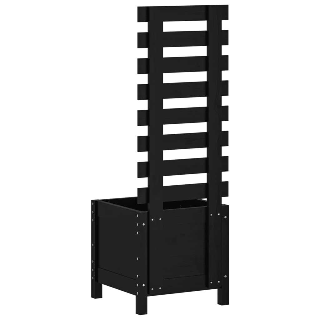 Macetero con soporte de madera maciza de pino 39 x 39,5 x 114 cm en negro, jardinera para flores y plantas trepadoras como tomates, guisantes y rosas, material natural resistente