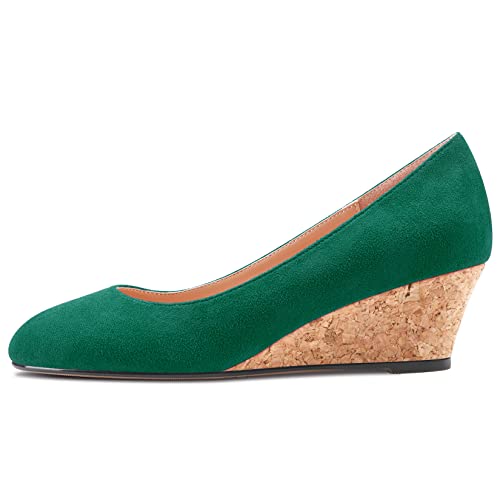 HEUIVZAR Pumps for Women Slip-on Closed Round Toe Block Chunky Wedge Low Heel Pumps Suede Shopping Vacation Classic 2 Inch