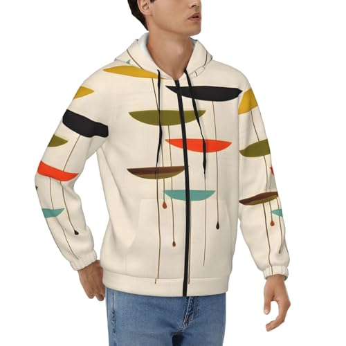 Sweat à capuche zippé hommes imprimé moderne du milieu du siècle S-3XL
