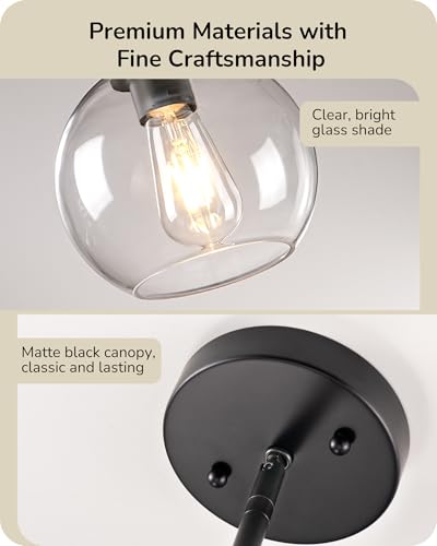 EDISHINE 2-Pack Pendant Light Kitchen Island Clear Glass Globe Black - Image 2