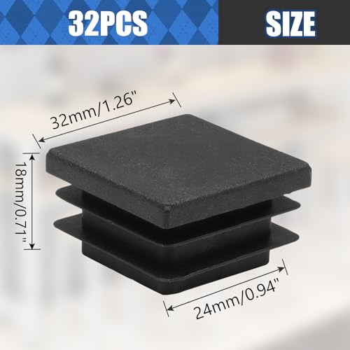 Image of Litoexpe 32 Pack 1-1 /4 Inch Square Plastic Plug, Black Tubing End Caps Plugs Insert End Caps for Square Tube and Furniture Legs