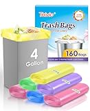Teivio Small Trash Bags 4 Gallon 160 Counts Clear Colorful Garbage Bags, Bathroom Trash Can Bin Liners, Plastic Bags for home office kitchen, fit 12-15 Liter, 3,3.5,4.5 Gal, Colorful