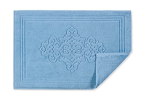 Tapis de bain pour sol de salle de bain - Tapis 100 % coton - Serviette de pied - Tapis de bain lavable - Bleu Cover