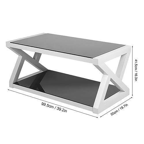 Table basse moderne en verre avec double plateau de rangement optimisé noir et blanc - 3