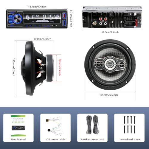 Image of Car Stereo with Speakers, Single Din Radio Bluetooth,Hands-Free Calling, FM MP3 EQ, SD AUX Dual USB Port, iOS Android App Control, 6.5 Inch 4 Way Full Range Coaxial Car Speakers