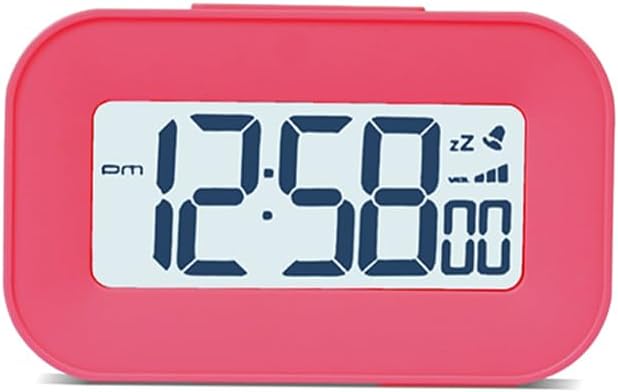 Travel Alarm Clock, Compact Digital Alarm Clock with Backlight, 3-Level Adjustable Volume, Snooze Function, Battery Operated Mini Portable Clock for Bedroom, Desk, Hotel & Camping (Red)